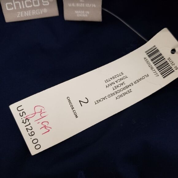 Chico's Embroidered Jacket in Tonga Navy Sz 2 - Picture 6 of 9